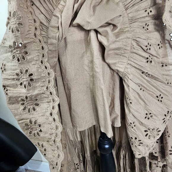 Free People Bossa Nova Midi Dress 12 Hi-Low Eyelet Lace Boho Floral Trim Peasant - Picture 8 of 14